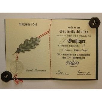 Сертификат первого места областного победителя соревнований по теннису НСРЛ. Espenlaub militaria